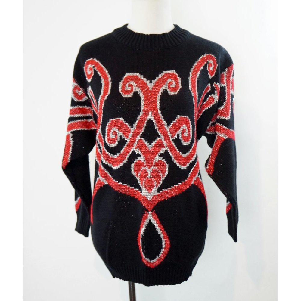 Sparkle Sweater, Metallic Silver and Red